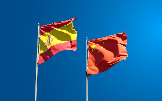 national state flags of Spain and China together