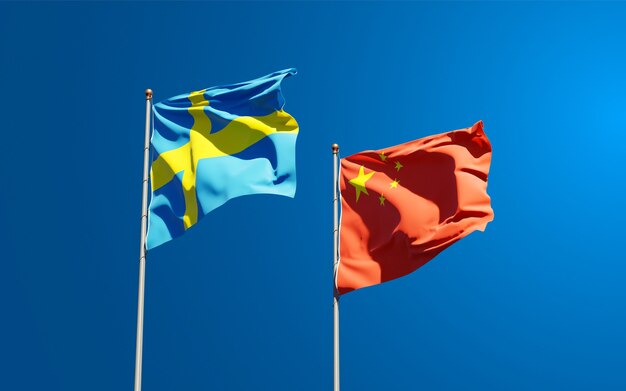 national state flags of Sweden and China together