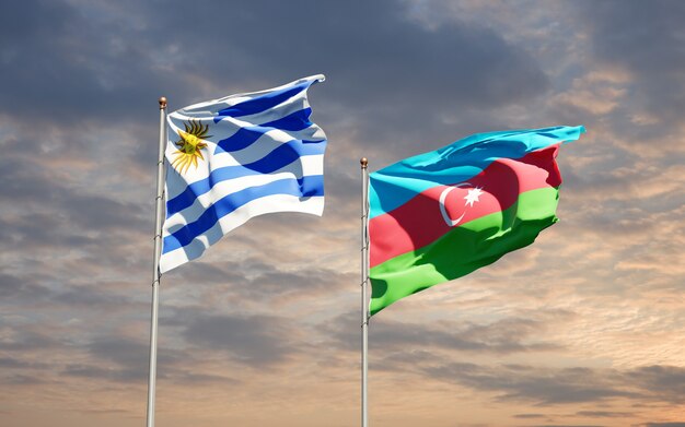 National state flags of Uruguay and Azerbaijan together