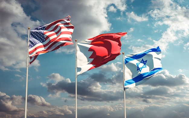 national state flags of USA Bahrain Israel