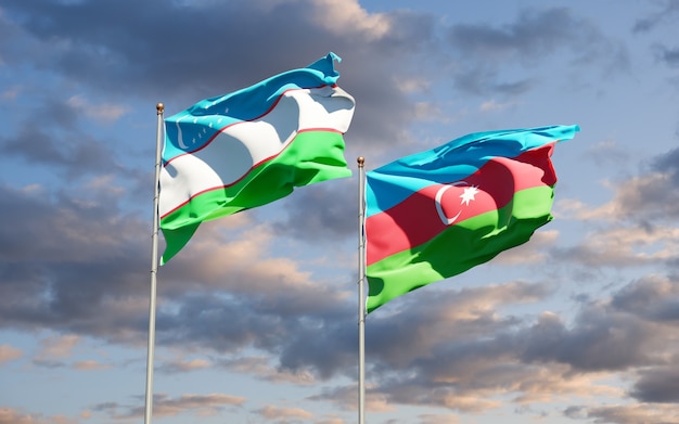 national state flags of Uzbekistan and Azerbaijan together