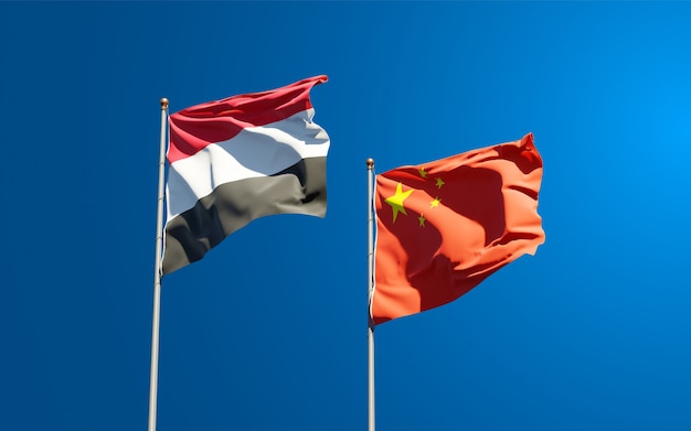 national state flags of Yemen and China together