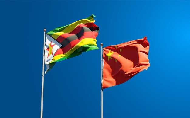 national state flags of Zimbabwe and China together