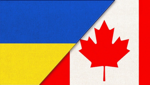 National symbols of Ukraine and Canada Ukrainian and Canadian flags