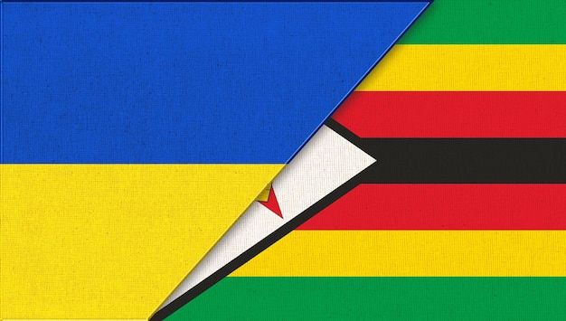 Photo national symbols of ukraine and zimbabwe two countries flag of zimbabwe