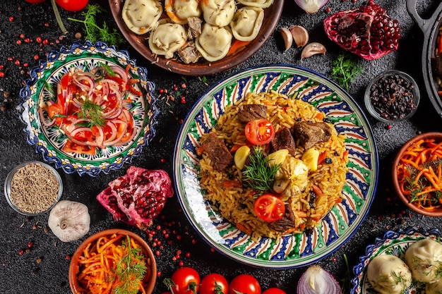 National Uzbek pilaf with meat.