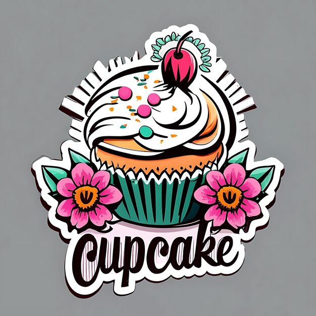 국립 바닐라 컵케이크 스티커 로고 꽃 ai가 생성되었습니다16