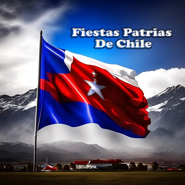 National waving flag of chile with text Fiestas Patrias De chile