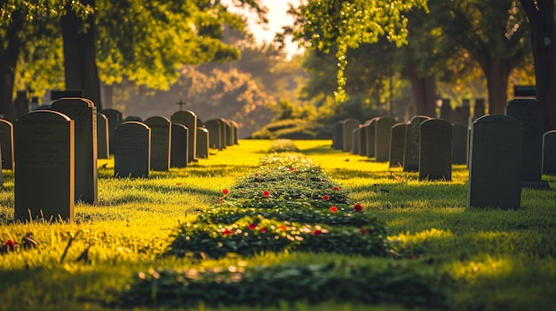 Foto nationale begraafplaats met rijen grafstenen voor memorial day