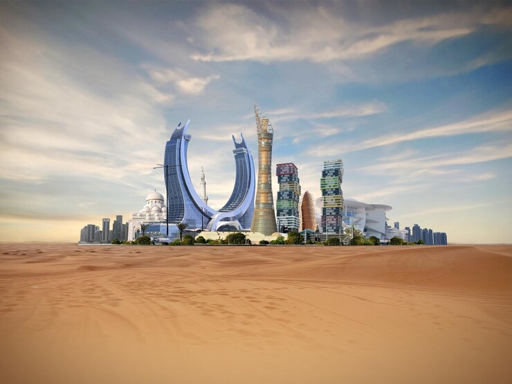 Foto nationale dag van qatar moderne achtergrondconcept van de stad qatar