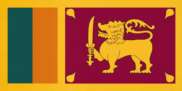 Nationale de stoffenvlag van de Republiek Sri Lanka, textielachtergrond. Symbool van Aziatische wereld land.
