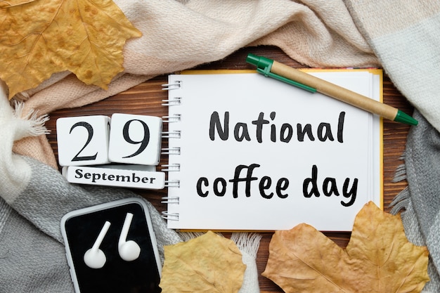 Nationale koffiedag van de herfstmaandkalender september.