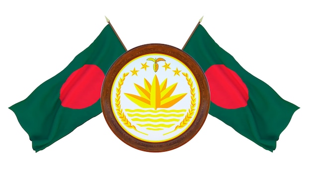 Nationale vlag en het wapen 3D illustratie van Barbados Achtergrond met vlag van Bangladesh