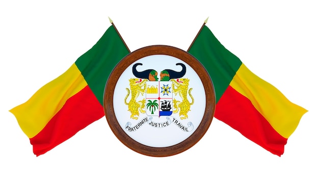 Nationale vlag en het wapen 3D illustratie van Barbados Achtergrond met vlag van Benin