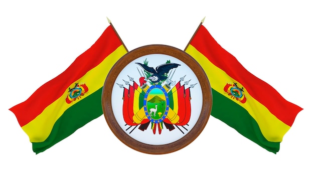 Nationale vlag en het wapen 3D illustratie van Barbados Achtergrond met vlag van Bolivia