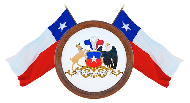 Nationale vlag en het wapen 3D illustratie van Barbados Achtergrond met vlag van Chili