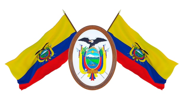 Nationale vlag en het wapen 3D illustratie van Barbados Achtergrond met vlag van Ecuador