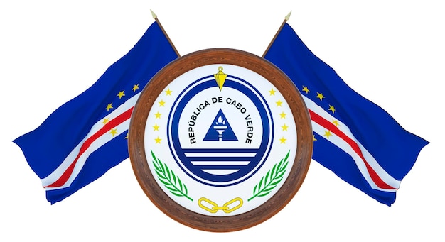 Nationale vlag en het wapen 3D illustratie van Barbados Achtergrond met vlag van Kaapverdië