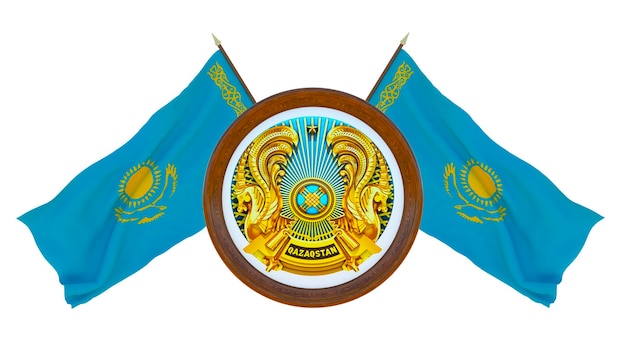 Nationale vlag en het wapen 3D illustratie van Barbados Achtergrond met vlag van Kazachstan