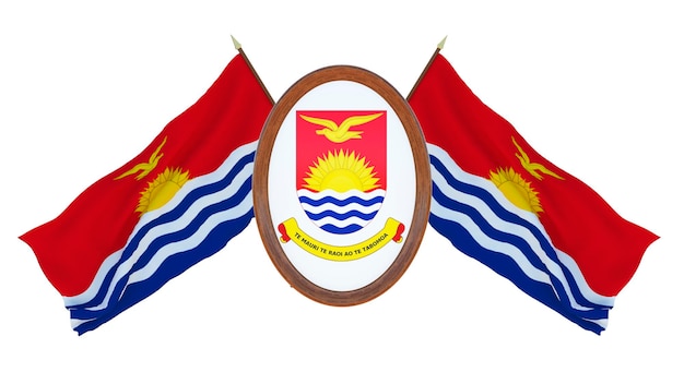 Nationale vlag en het wapen 3D illustratie van Barbados Achtergrond met vlag van Kiribati