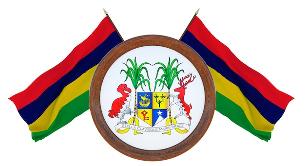 Nationale vlag en het wapen 3D illustratie van Barbados Achtergrond met vlag van Mauritius