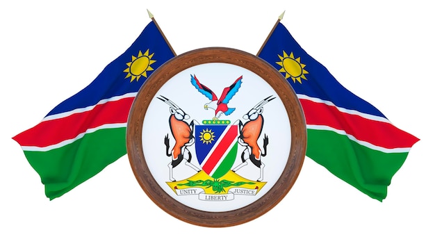 Nationale vlag en het wapen 3D illustratie van Barbados Achtergrond met vlag van Namibië