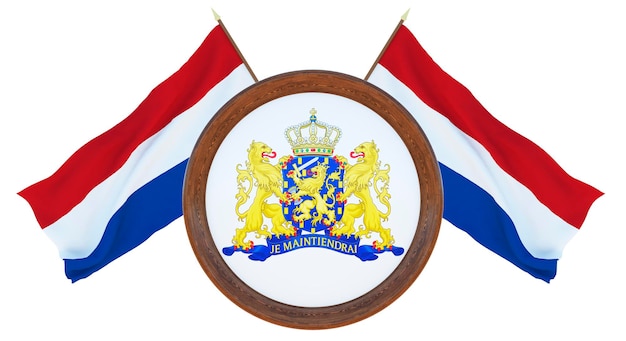 Foto nationale vlag en het wapen 3d illustratie van barbados achtergrond met vlag van nederland