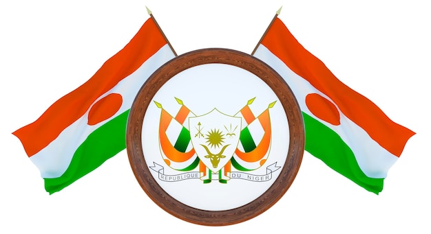 Nationale vlag en het wapen 3D illustratie van Barbados Achtergrond met vlag van Niger