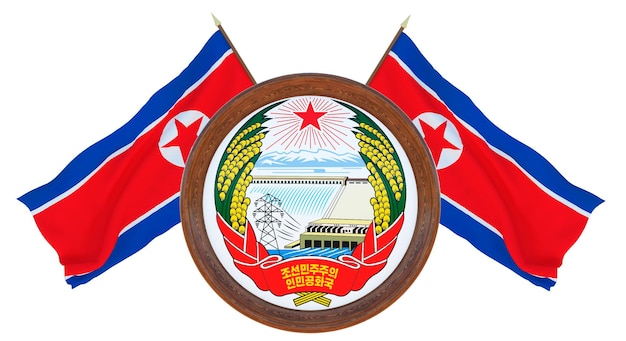 Nationale vlag en het wapen 3D illustratie van Barbados Achtergrond met vlag van Noord-Korea