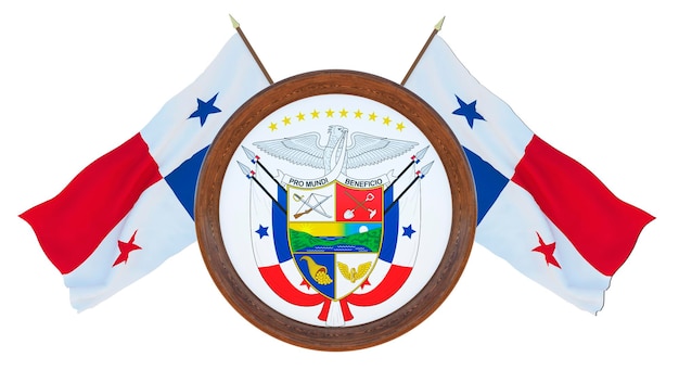 Nationale vlag en het wapen 3D illustratie van Barbados Achtergrond met vlag van Panama