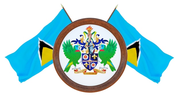 Nationale vlag en het wapen 3D illustratie van Barbados Achtergrond met vlag van Saint Lucia