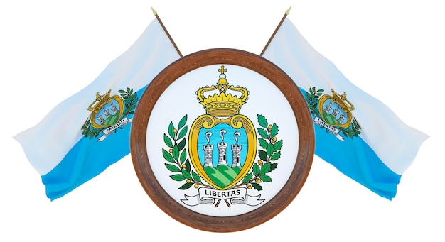 Nationale vlag en het wapen 3D illustratie van Barbados Achtergrond met vlag van San Marino