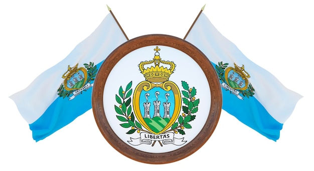 Foto nationale vlag en het wapen 3d illustratie van barbados achtergrond met vlag van san marino