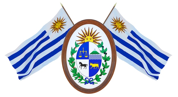 Nationale vlag en het wapen 3D illustratie van Barbados Achtergrond met vlag van Uruguay