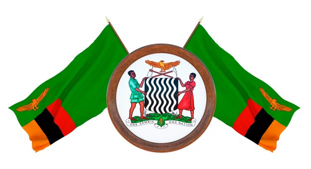 Nationale vlag en het wapen 3D illustratie van Barbados Achtergrond met vlag van Zambia
