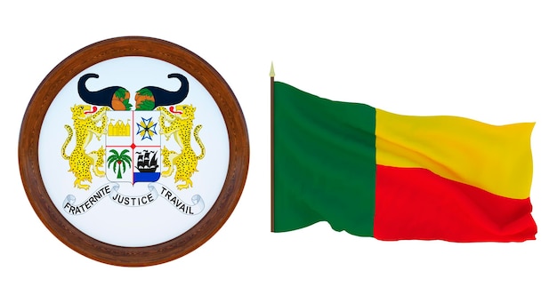 Nationale vlag en het wapen 3D illustratie van Benin