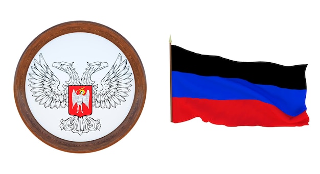 Nationale vlag en het wapen 3D illustratie van de Volksrepubliek Donetsk