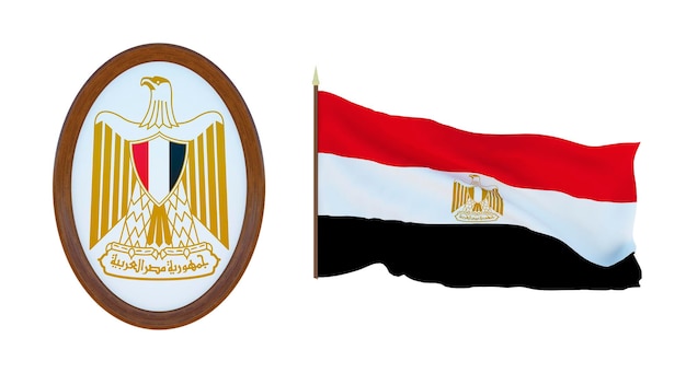 Nationale vlag en het wapen 3D illustratie van Egypte