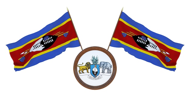 Nationale vlag en het wapen 3D illustratie van Eswatini Achtergrond voor redacteuren en ontwerpers Nationale feestdag