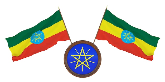 Nationale vlag en het wapen 3D illustratie van Ethiopië Achtergrond met vlag van Ethiopië