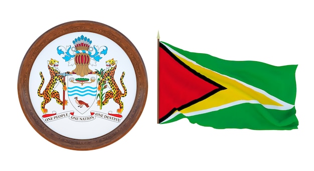 Nationale vlag en het wapen 3D illustratie van Guyana