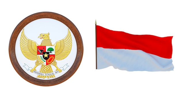 Nationale vlag en het wapen 3D illustratie van Indonesië