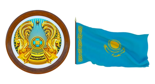 Nationale vlag en het wapen 3D illustratie van Kazachstan