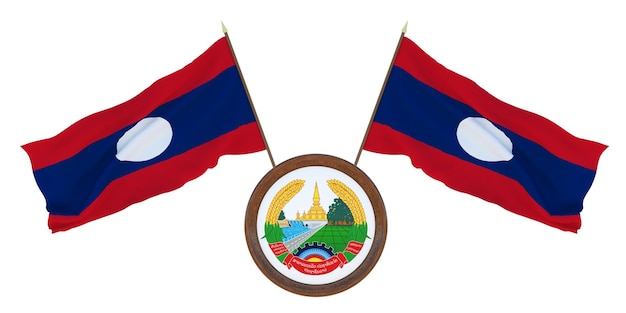 Nationale vlag en het wapen 3D illustratie van Laos Achtergrond voor redacteuren en ontwerpers Nationale feestdag