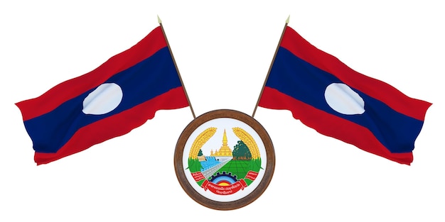 Nationale vlag en het wapen 3D illustratie van Laos Achtergrond voor redacteuren en ontwerpers Nationale feestdag