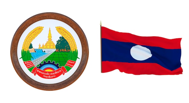 Nationale vlag en het wapen 3D illustratie van Laos