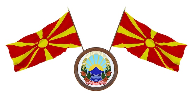 Foto nationale vlag en het wapen 3d illustratie van macedonië achtergrond met vlag van macedonië