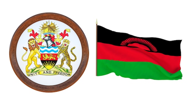 Nationale vlag en het wapen 3D illustratie van Malawi