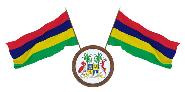 Nationale vlag en het wapen 3D illustratie van Mauritius Achtergrond voor redacteuren en ontwerpers Nationale feestdag