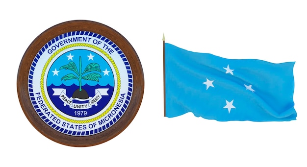 Nationale vlag en het wapen 3D illustratie van Micronesië